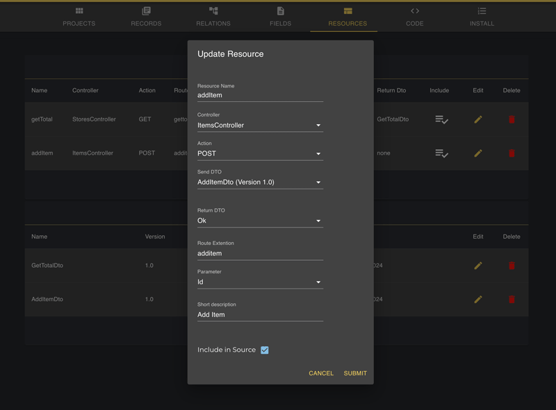DTO Dialog